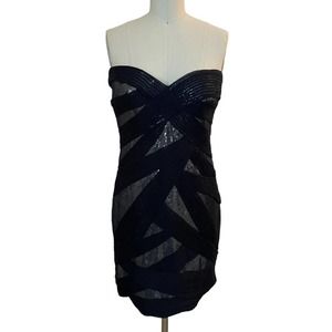 Tadashi Shoji Strapless Blue Sequin Dress Mini Cocktail Bodycon Formal Womens 2